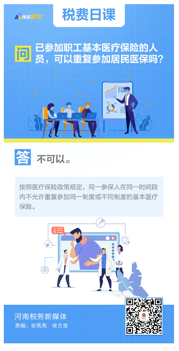已参加职工医保的人员，可以重复参加居民医保吗？